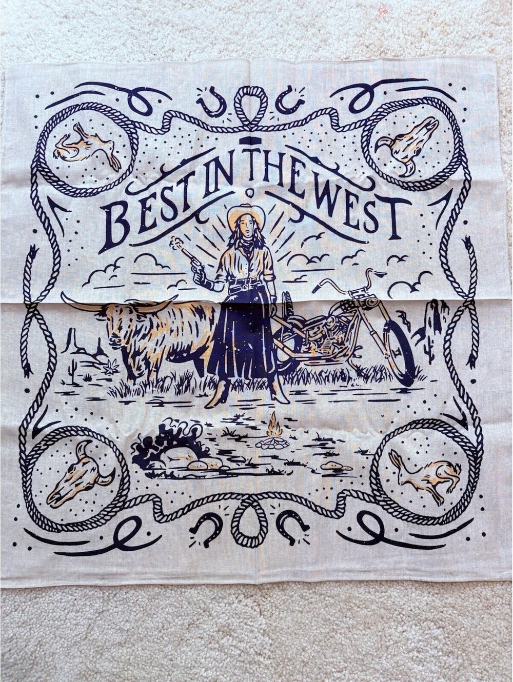 Women's Square Scarf Beige Blue Western 